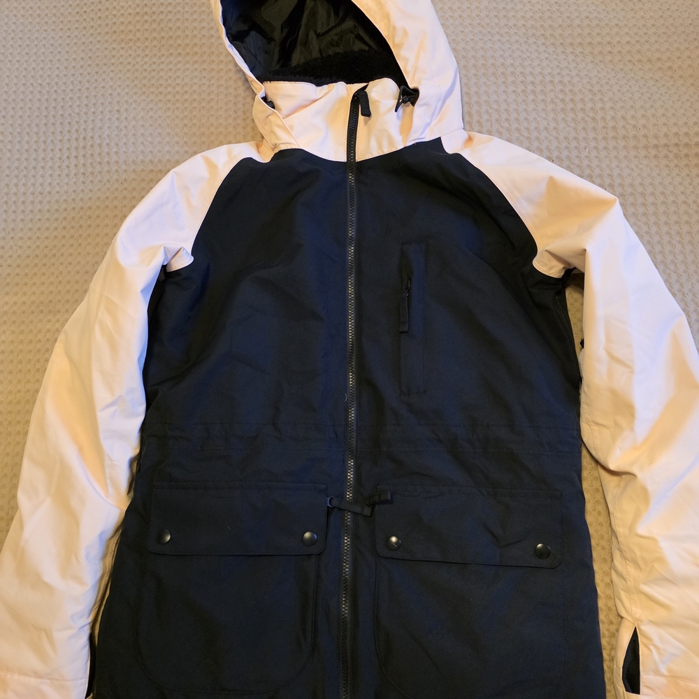 Women's Black and Peach Hooded Ski Jacket